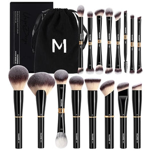 MAANGE Makeup Brushes 16Pcs Professional Foundation Powder Blush Contour Eyeshadows Double-End Makeup Brushes Set with Bag and Gift Box-Black