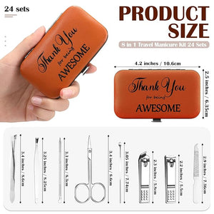 Therwen 24 Sets Christmas Manicure Set Stainless Steel Nail Clippers 8 in 1grooming Nail Kit Employee Appreciation Gift Professional Pedicure Tool for Men Women Coworker Personal Care(Brown)