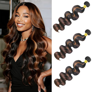 Highlight Body Wave Human Hair Bundles 18 20 22 Inch Brazilian Remy Virgin 10A Body Wave 3 Bundles Human Hair Hair Extensions Bundles P1B/30 Highlight