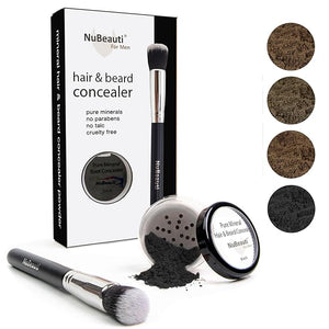 Men¡¯s Beard Mustache &amp Hair Root Touch Up Powder ? Bald Spot Cover Powder ? No Fragrance Talc or Parabens ? Hair Cover Hairline Powder by NuBeauti (Black With Brush)