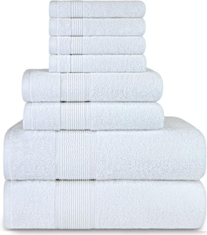 DecorRack 8-Piece Bath Towel Set 4 Washcloths 2 Bath Towels and 2 Hand Towels Premium Cotton Highly Absorbent Super Soft Quick Dry White (Set of 8)
