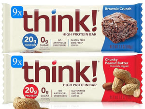 Bulk Buy think! High Protein Bars 18 Bar Variety Pack - 9 Chunky Peanut Butter 9 Brownie Crunch (2.1 Oz Bars)