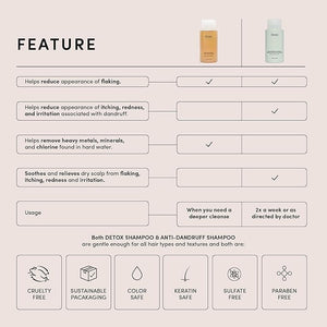 OUAI Detox Shampoo (10 fl oz) &amp Anti-Dandruff Deluxe Size (1 fl oz) Bundle - Soothing Clarifying Shampoo Set for Dry Flaky Scalp - Removes Dirt &amp Build Up (2 Count)