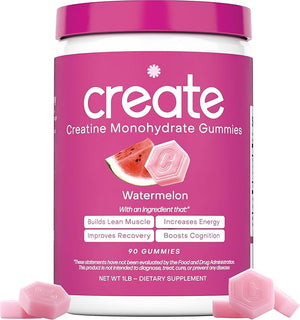 Create Creatine Monohydrate Gummies for Men &amp Women - Boost Focus Strength and Endurance Anti-Melting Formula Vegan Gluten-Free Non-GMO 1.5 Gram Creatine per Gummy (Watermelon 90 ct)