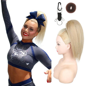 SEIKEA Cheer Ponytail Hair Piece 10 Straight Tangle-Resistant Smooth Natural Cheerleader Hairpiece Ponytail Extension for Cheer Competition Dance Light Blonde with Blonde Highlights