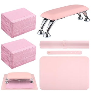 Demissle Nail Accessories Tool Sets Include 1 Detachable Hand Rest Pillow for Nails 1 Art Table Mat 50 Disposable Paper Mat for Practice Sheet Nail Technician Salon Home (Pink)