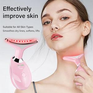 Neck&ampFace Massager with 7 Colors-Multi-Functional Skincare ToolHome Beauty Device for Wrinkles&ampRelaxation (Pink)