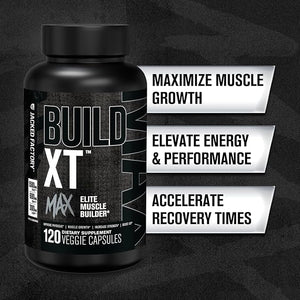 Jacked Factory Build-XT Max Muscle Builder for Men and Women - ATP Supplement with Peak02 Cordyceps, KSM-66 Ashwagandha, &amp; ElevATP for Muscle Recovery, Muscle Growth, Increased Endurance - 120 Cou