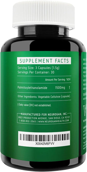 Neurogan Ultra Micronized Palmitoylethanolamide (Pea) Supplement - 1500 MG Per Serving - Highly Purified &amp Bioavailable - 90 Capsules - Natural Support for Men &amp Women
