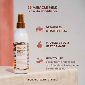 Mizani 25 Benefit Miracle Milk Leave in Conditioner - Heat Protectant &amp Detangler Spray With Coconut Oil For Frizzy &amp Curly Hair