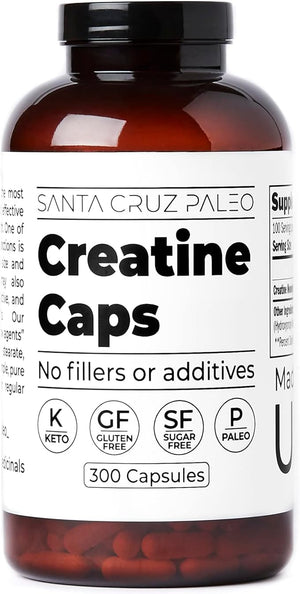 Santa Cruz Paleo Creatine Capsules Supports Muscle Growth &amp Energy Gluten Free Keto Sugar Free Paleo No Fillers or Additives Creatine Monohydrate Pills 2500mg 100 Servings 300 Capsules