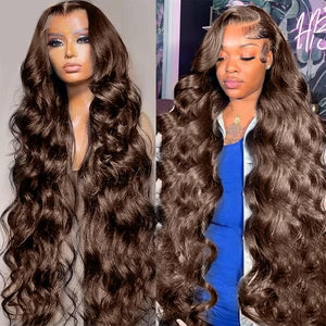 200% Density 13x4 Auburn Brown Body Wave Lace FrontWigs Chestnut Brown Colored Human HairWigs For WomenHD Transparent Lace FrontWig Human Hairwith Baby Hair 20Inch