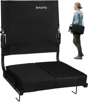 Portable Stadium Seat for Bleachers with Back Support Wide Padded Bleacher Chair with High Back and Thick Cushion for Adults Folding Stadium Chair for Football Sports Events (Black)