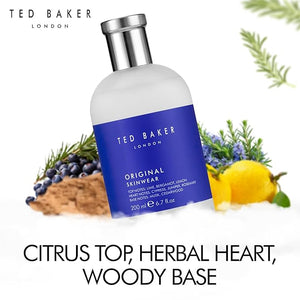 Ted Baker Skinwear EDT woody masculine fragrance zesty lime bergamont and lemon top notes with sandalwood amber and cedar base notes 6.76 fl oz