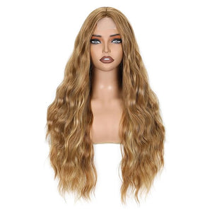 FAVE Ombre Honey Blonde Wig Middle Part Blonde Wigs for Women 28 IN Natural Blonde Highlight Wig Light Brown Wigs for White Women