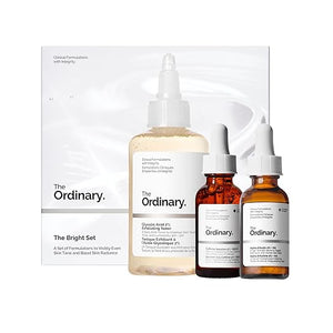 The Ordinary The Bright Set 3-Step Regimen for Radiant Even Skin Tone with Glycolic Acid 7% Exfoliating Toner Alpha Arbutin 2% + HA and Caffeine Solution 5% + EGCG | Skin Care Set