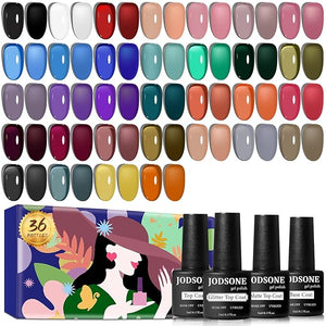 JODSONE Jelly Gel Nail Polish Kit 32 Classic Colors Crystal Transparent High Shine Base &amp; Top Matte Glitter Coat