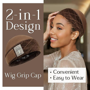 Wig Grip Cap with Silicone Strip Non Slip 2-in-1 Soft Wig Caps to Hold Wig in Place Brown 2 PCS