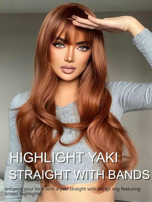 YIROO Yaki Straight Human Hair Wig with Bangs Chocotlate Brown Layer Cut Glueless Wigs for Women HD Transparent 4x2 Lace Closure Dark Brown Hair None Lace No Glue Full Machine Made 180% Density 24Inch