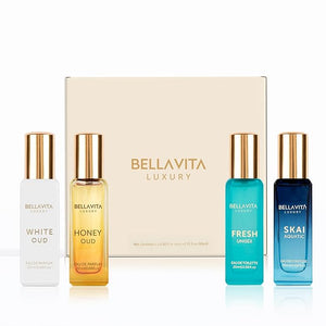 BellaVita Luxury Unisex Cologne Gift Set (4x20ml) | Fragrances Includes Honey OUD, SKAI, FRESH &amp; White OUD | Travel Size Mini Perfumes &amp; Spicy Vanilla Perfume Oil | Unisex Perfume for Women &a