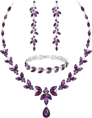Wedding Jewelry Sets for Bride Bridesmaid Bridal Jewelry Set for Women Wedding Crystal Necklace Earrings Bracelet Set for Party Prom Jewelry