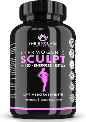 Thermogenic Fat Burner, Appetite Suppressant, Weight Loss Supplement for Women &amp; Men, Metabolism, Energy, Focus, Brain, Caffeine Pills with Chromium, Green Tea Extract, L Theanine, Sculpt 60 Capsu