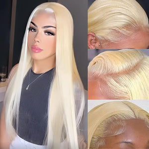 Myecool 613 Lace Front Wig Human Hair 13x4 HD Transparent Straight 150% Density Blonde Lace Frontal Human Hair Wigs Pre Plucked With Baby Hair for Women(24Inch Blonde)