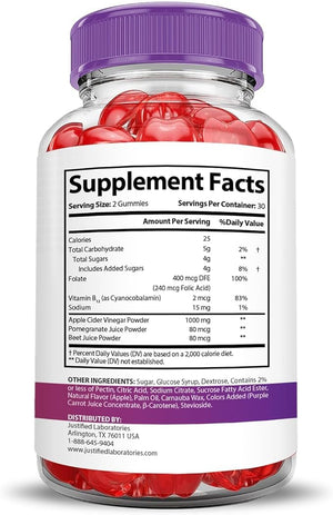 Justified Laboratories (5 Pack Pure Slim Keto ACV Gummies Advanced Formula 1000MG PureSlim Keto Gummies Apple Cider Vinegar Formulated with Pomegranate Beet Juice Powder B12 Vegan Non GMO 300 Gummys