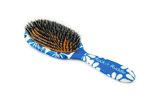 Rock &amp Ruddle Natural Mixed Boar Bristle Hair Brush for Women and Kids (Large 21cm) - Perfect for Wet or Dry Hair Detangling Smoothing Blowdrying - Designed &amp Made in UK - Blue Ribbon