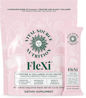 Vital Source Nutrition - FleXi - Creatine &amp; Collagen Stick Packs - 5g Creapure Creatine Monohydrate + 1g MoriKol Collagen -Supports Strength, Recovery &amp; Skin Health -20 Servings