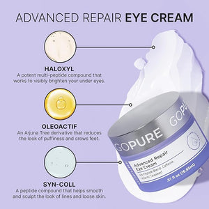 goPure Advanced Repair Eye Cream - Under Eye Cream for Puffiness Bags and Dark Circles Visibly Improve the Look of Fine Lines Wrinkles and Crows Feet - 0.57 fl oz