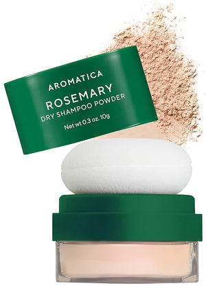 AROMATICA Rosemary Dry Shampoo Powder - Travel Size Dry Shampoo with Panthenol and Biotin for Hair | Volumizing, Non Aerosol &amp; Talc Free, Korean hair care, dry shampoo for women (10g/0.3oz)