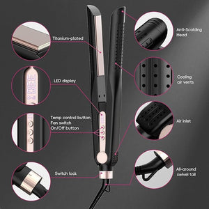 SKIMI Airflow Styler Titanium Flat Iron Hair Straightener Professional Curling Iron with Cooling Air Vents to Lock in Style.