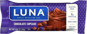 Luna BAR - Gluten Free Snack Bars - Chocolate Cupcake -8g of Protein - Non-GMO - Plant-Based Wholesome Snacking - On The Go Snacks (1.69 Ounce Snack Bars 15 Count)