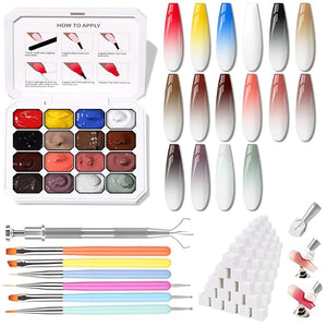 Sponge Pat Paint Nail Gel Ombre Nails Gradient Gel Nail Blush Blooming Aura Nails Drawing Stripper Floral Painting DIY Nail Art No Wipe UV/LED Curing (16 Colors J)