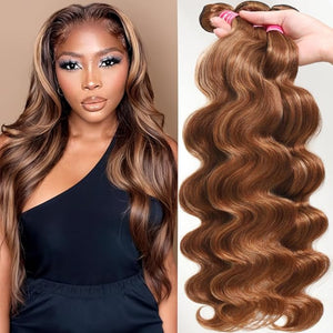 UNICE Body Wave Honey Blonde Highlight Human Hair Weave 3 Bundles Ombre 100% Brazilian Human Hair Weaves for Sew in Extensions TL412 Color 20 22 24 inch