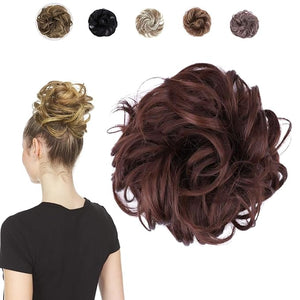 Juvabun Hair Extensions Auburn ? Soft Curly Hair Extensions Clip-In for Natural Volume &amp Quick Updo Styling Hair Bun Maker