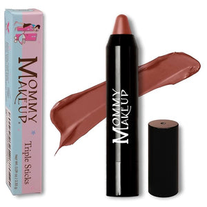 Mommy Makeup Triple Sticks Lipstick, Cream Blush &amp; Treatment All-In-One with Shea &amp; Cocoa Butter - Soft &amp; Creamy Moisturizing Lip Crayon For Lips &amp; Cheeks (Ginger Spice)