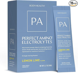 BodyHealth PerfectAmino Electrolyte Drink Mix ? Lemon Lime ? No Sugar Keto &amp Fasting Friendly Hydration with Trace Minerals ? Stick Packs