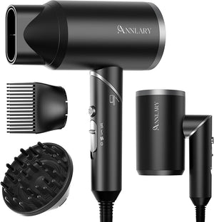Plasma Ion Hair Dryer with Diffuser for Curly Hair 1800W Fast Drying Blow Dryer with Comb Lightweight and Low Noise Hairdryer for All Hair Types Foldable Design for Travel