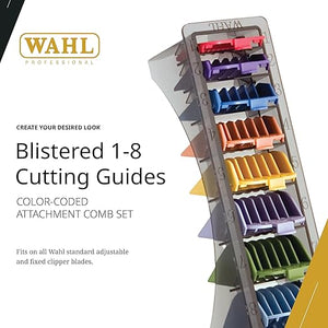 Wahl Professional Blistered 1-8 Cutting Guides Color-Coded Clipper Guard Attachments Durable and Easy to Use