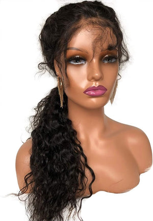 Realistic Female Mannequin Head with Shoulder Manikin PVC Head Bust Wig Head Stand with Makeup for Wigs Necklace Earrings Light Brown
