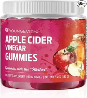 Youngevity Apple Cider Vinegar Gummies 500mg w/Raw ACV from The Mother, Detox Cleanse and Support Immunity, - 60 Gummy Vitamins