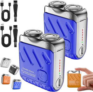 Portable Rotary Dual Ring Electric Shaver Washable Double Head Mini Electric Shaver with High-Speed Motor Small USB Rechargeable Waterproof Razor for Men Easy Cleaning for Home &amp Travel (Blue*2