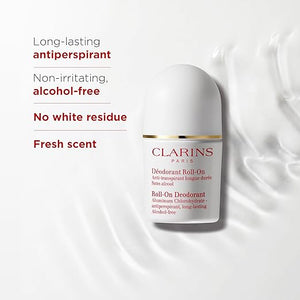 Clarins Roll-On Antiperspirant Deodorant | Alcohol Free | No White Residue | Long Lasting Non-Sticky Formula| All Skin Types Including Sensitive Skin | 1.7 Ounces