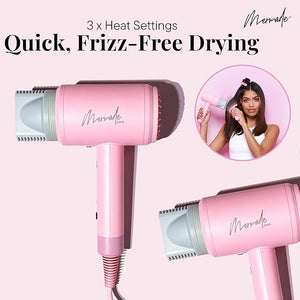Mermade Hair Dryer - Blow Dryer Hairdryer Curly Hair Dryer Professional Blowdryer for Fast Drying Styling Blowout Compact &amp Portable Works on All Hair Types - Pink (Pack of 1)