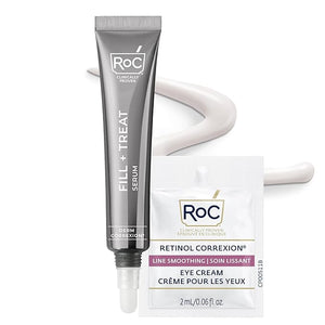 RoC Derm Correxion Fill + Treat Advanced Retinol Serum Wrinkle Filler Treatment with Hyaluronic Acid for Crow's Feet 11 Wrinkles &amp Laugh Lines (.5 fl oz) with Retinol Packette (Packaging May V