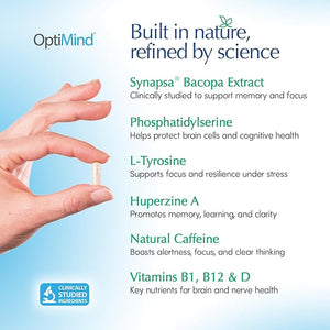 Optimind Bacopa Monnieri Brain Supplement for Memory and Focus Nootropics with Phosphatidylserine Huperzine A Non-GMO Clinically Studied Ingredients 64 Capsules