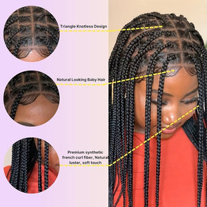 Wow Braids Box Braid Wig - Knotless Braided Wigs for Black women, with 360 glueless Full Swiss Lace Cap, &amp; Human Baby Hair Frontal, Synthetic Long Neat African Handmade Braiding - 18 inch/Black