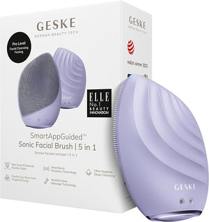 GESKE SmartAppGuided¢â Sonic Facial Brush 5 in 1 | Vibrating Electric Facial Cleansing Brush | Soft Silicone Brush | Professional Facial Cleanser | Skin Cleanser &amp; Exfoliator | Face Massager